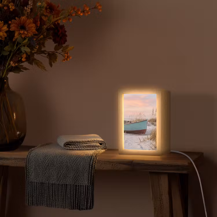 Rustiek - Roeiboot - Zandstrand Light Box met kabel (Tafellamp) klein -sfeer4