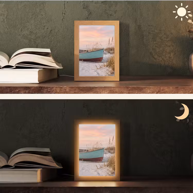 Rustiek - Roeiboot - Zandstrand Light Box met kabel (Tafellamp) klein -sfeer3
