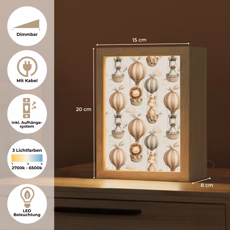 Safari - Luchtballonen - Taupe Light Box met kabel (Tafellamp) klein 925 -USP_DE