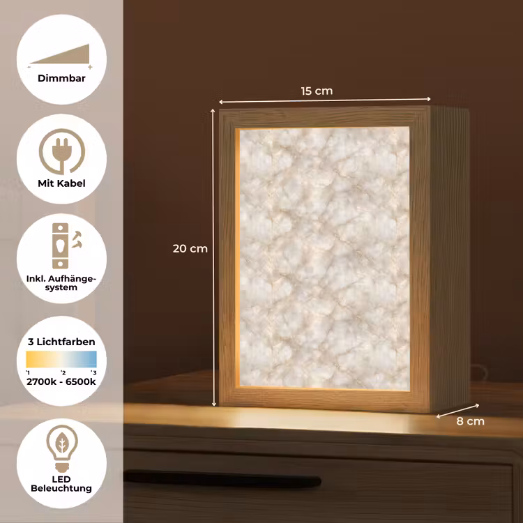 Zandkleurig - Marmer - Natuursteen Light Box met kabel (Tafellamp) klein 925 -USP_DE