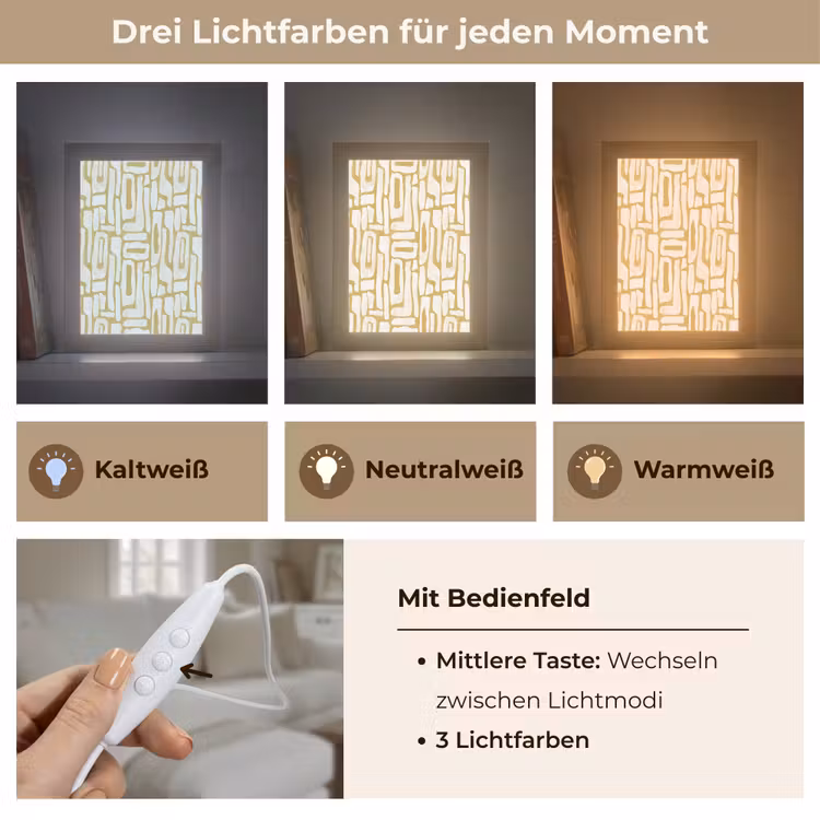 Zandkleur - Wit - Patroon Light Box met kabel (Tafellamp) klein 925 -USP_lichtkleurDE
