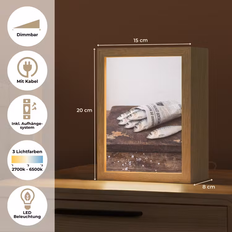 Tischlampe - Sardine – Zeitung – Schneidebrett - Sardientje - krant - snijplank Light Box met kabel (Tafellamp) klein