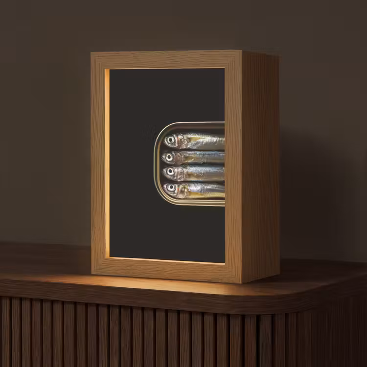 Sardines - Blik - Zwart - Vissen Light Box met kabel (Tafellamp) klein -z3d_website