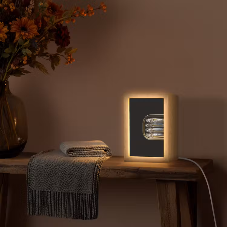 Sardines - Blik - Zwart - Vissen Light Box met kabel (Tafellamp) klein -sfeer4