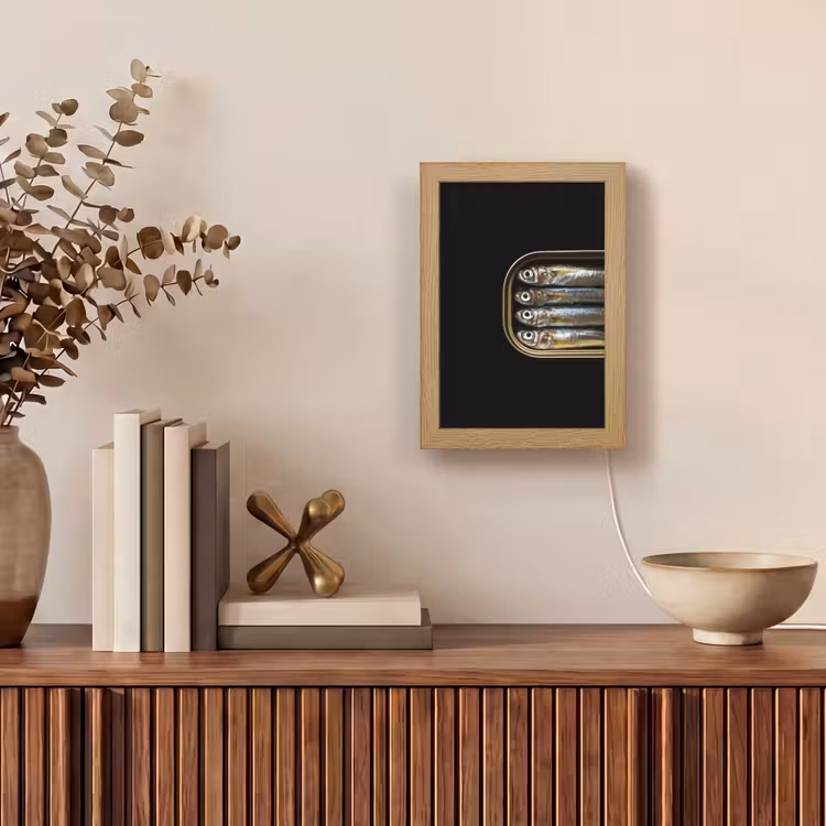 Sardines - Blik - Zwart - Vissen Light Box met kabel (Tafellamp) klein -sfeer2