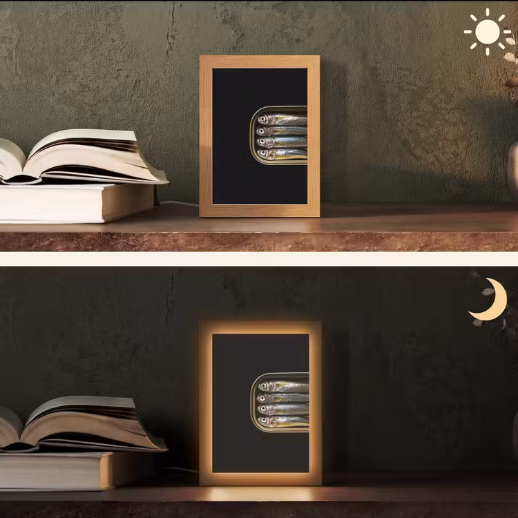 Sardines - Blik - Zwart - Vissen Light Box met kabel (Tafellamp) klein -sfeer3