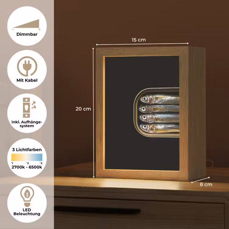 Sardines - Blik - Zwart - Vissen Light Box met kabel (Tafellamp) klein -USP_DE