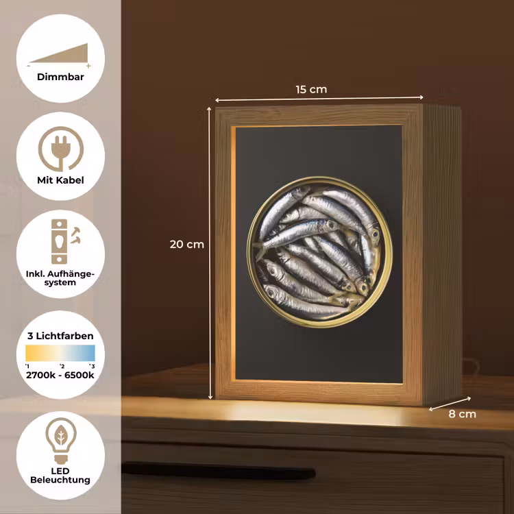 Sardines - Vissen - Rond - Zwart Light Box met kabel (Tafellamp) klein -USP_DE