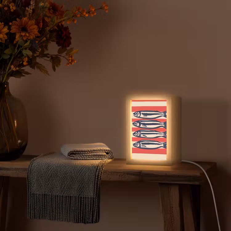Sardines - Rood en beige strepen Light Box met kabel (Tafellamp) klein -sfeer4