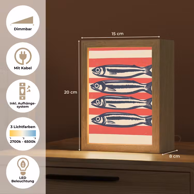 Sardines - Rood en beige strepen Light Box met kabel (Tafellamp) klein -USP_DE