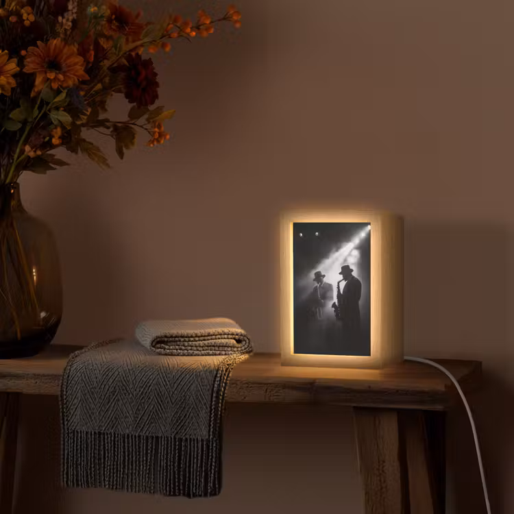 Saxofonisten - Hoeden - Rook - Licht Light Box met kabel (Tafellamp) klein -sfeer4