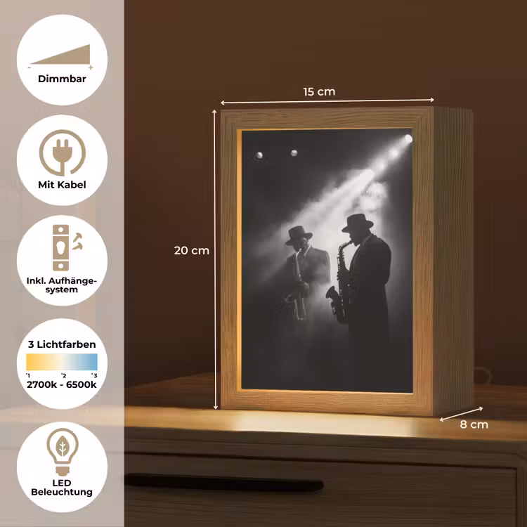 Saxofonisten - Hoeden - Rook - Licht Light Box met kabel (Tafellamp) klein -USP_DE