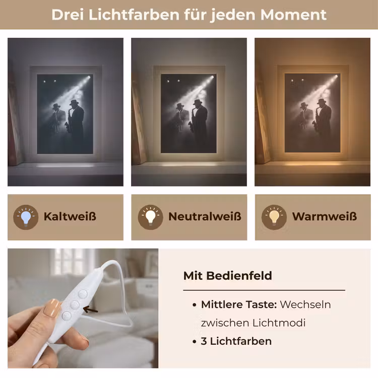 Saxofonisten - Hoeden - Rook - Licht Light Box met kabel (Tafellamp) klein -USP_lichtkleurDE