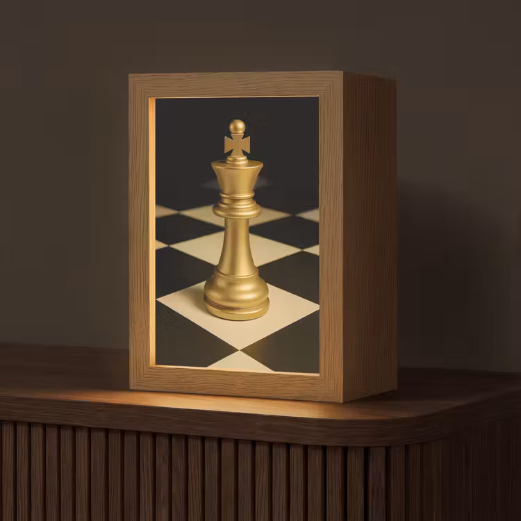 Schaakstuk - Koning - Schaakbord - Geblokt Light Box met kabel (Tafellamp) klein -z3d_website