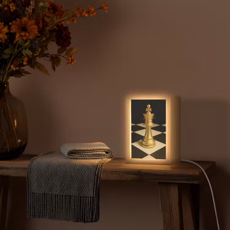 Schaakstuk - Koning - Schaakbord - Geblokt Light Box met kabel (Tafellamp) klein -sfeer4