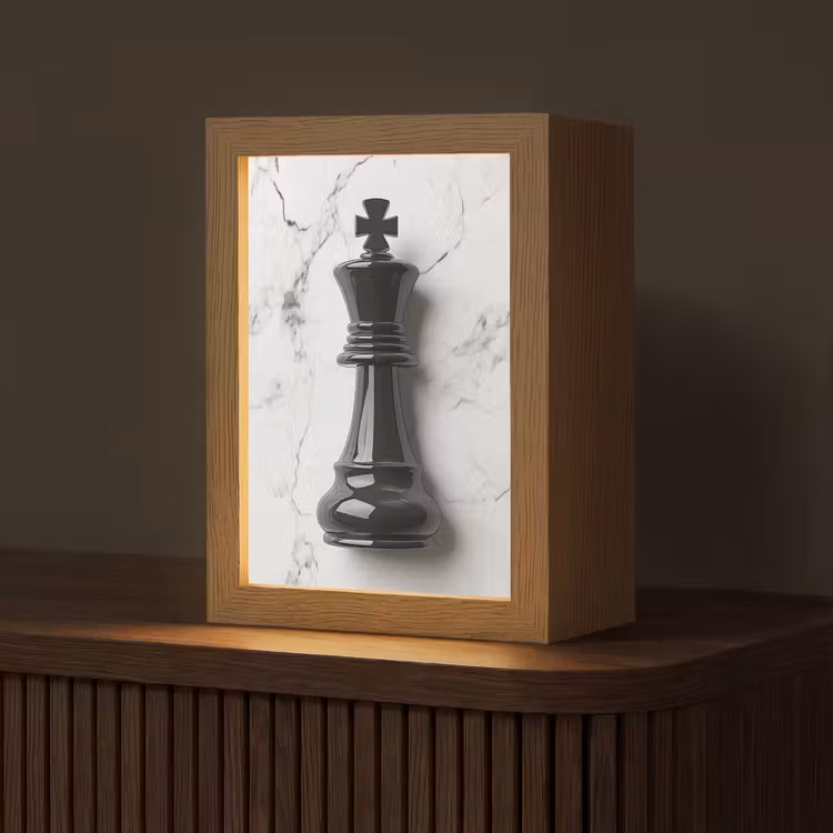 Schaakstuk - Koning - Zwart - Marmer Light Box met kabel (Tafellamp) klein -z3d_website