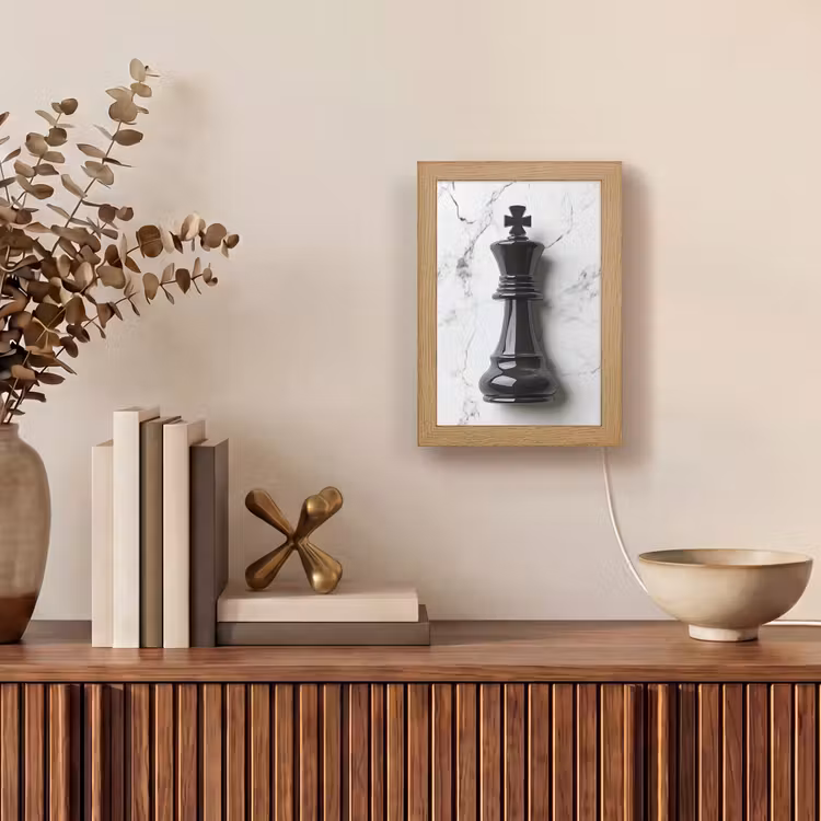 Schaakstuk - Koning - Zwart - Marmer Light Box met kabel (Tafellamp) klein -sfeer2