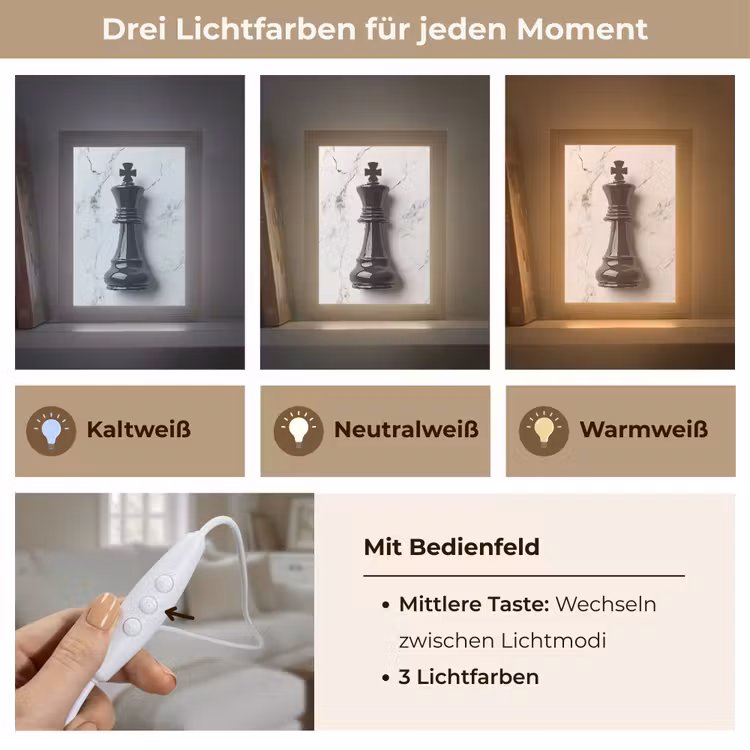 Schaakstuk - Koning - Zwart - Marmer Light Box met kabel (Tafellamp) klein -USP_lichtkleurDE