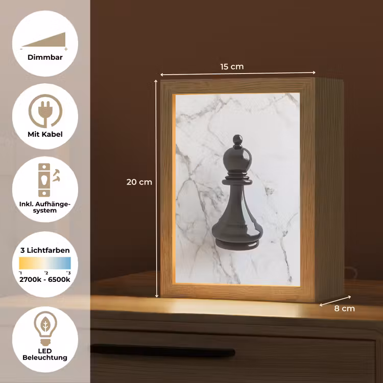 Schaakstuk - Loper - Zwart - Marmer Light Box met kabel (Tafellamp) klein -USP_DE