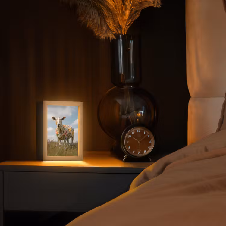 Schaap - Bloemen - Weide Light Box met kabel (Tafellamp) klein -sfeer1