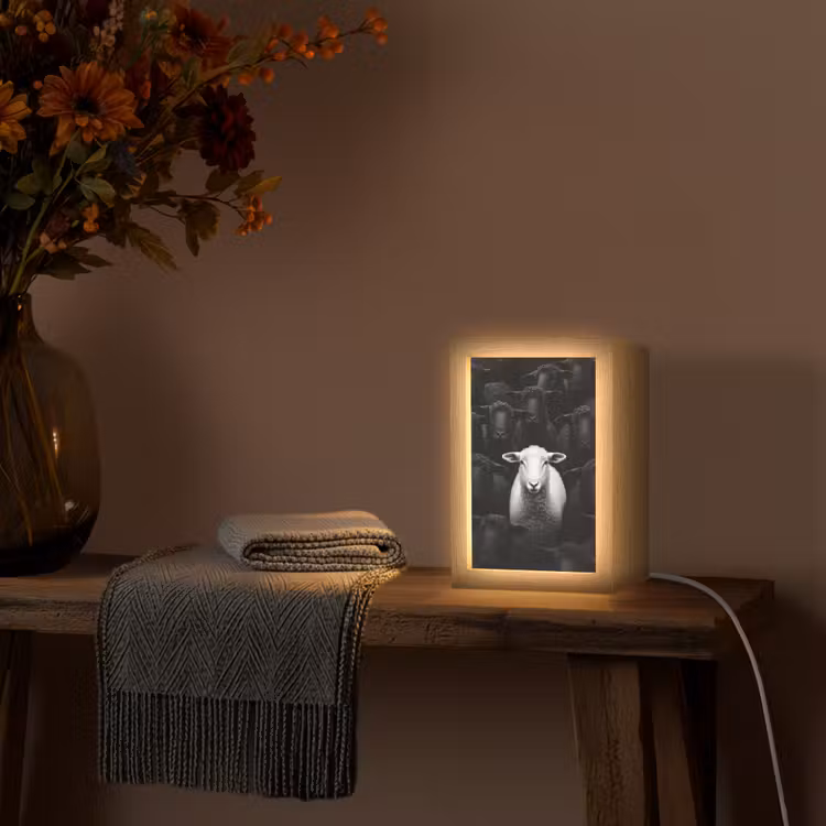 Schapen - Wit - Duisternis Light Box met kabel (Tafellamp) klein -sfeer4
