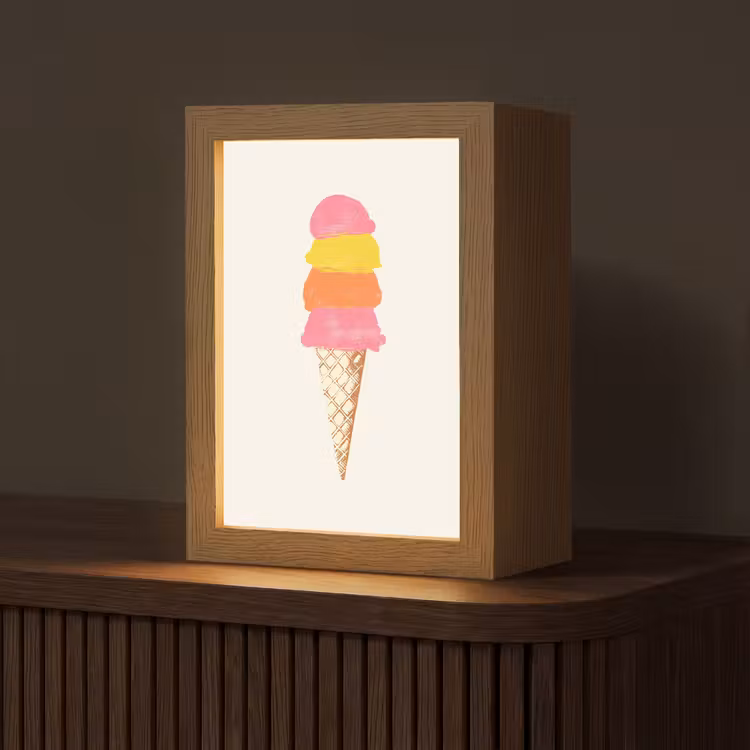 Schepijs - Hoorntje - Illustratie - Minimalistisch Light Box met kabel (Tafellamp) klein -z3d_website