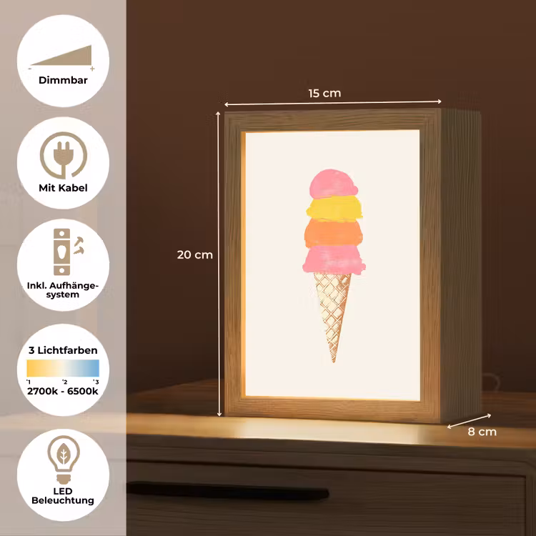 Schepijs - Hoorntje - Illustratie - Minimalistisch Light Box met kabel (Tafellamp) klein -USP_DE