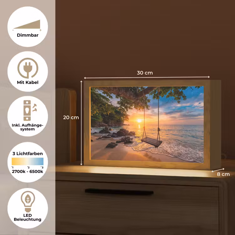Schommel - Strand - Zonsondergang - Natuur - Oranje Light Box met kabel (Tafellamp) klein -USP_DE