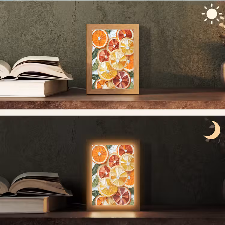 Schijfjes - Fruit - Oranje - Mozaïek Light Box met kabel (Tafellamp) klein -sfeer3