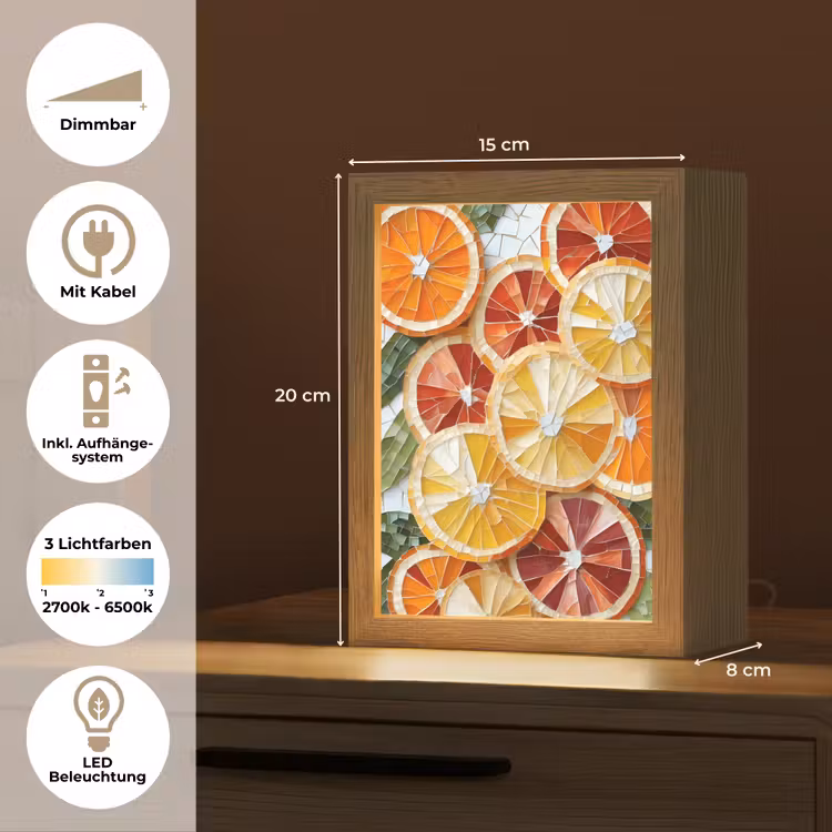 Schijfjes - Fruit - Oranje - Mozaïek Light Box met kabel (Tafellamp) klein -USP_DE