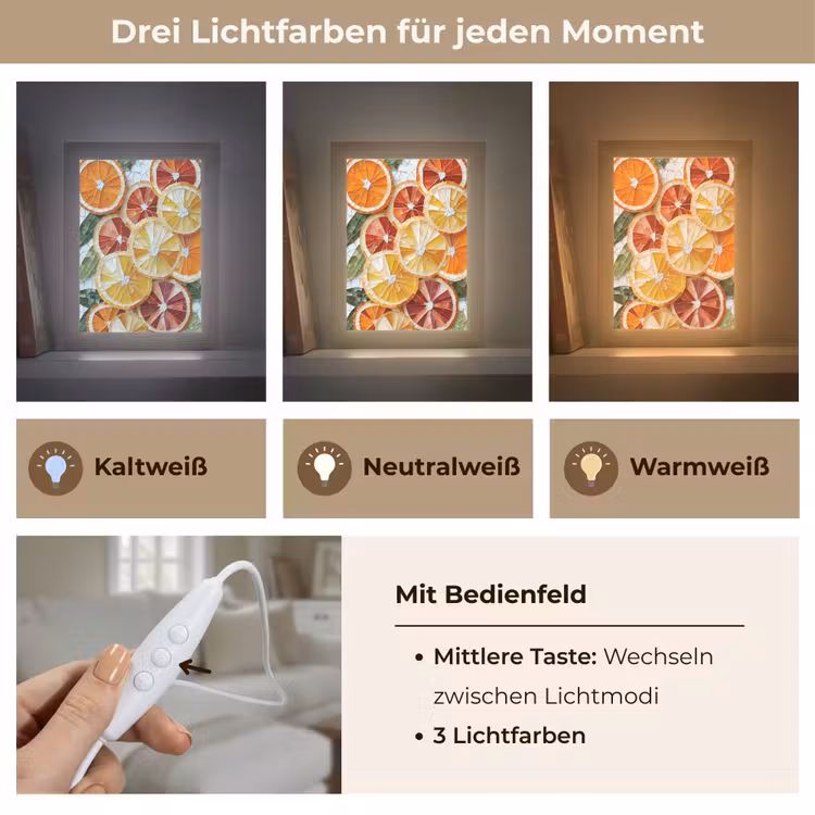 Schijfjes - Fruit - Oranje - Mozaïek Light Box met kabel (Tafellamp) klein -USP_lichtkleurDE