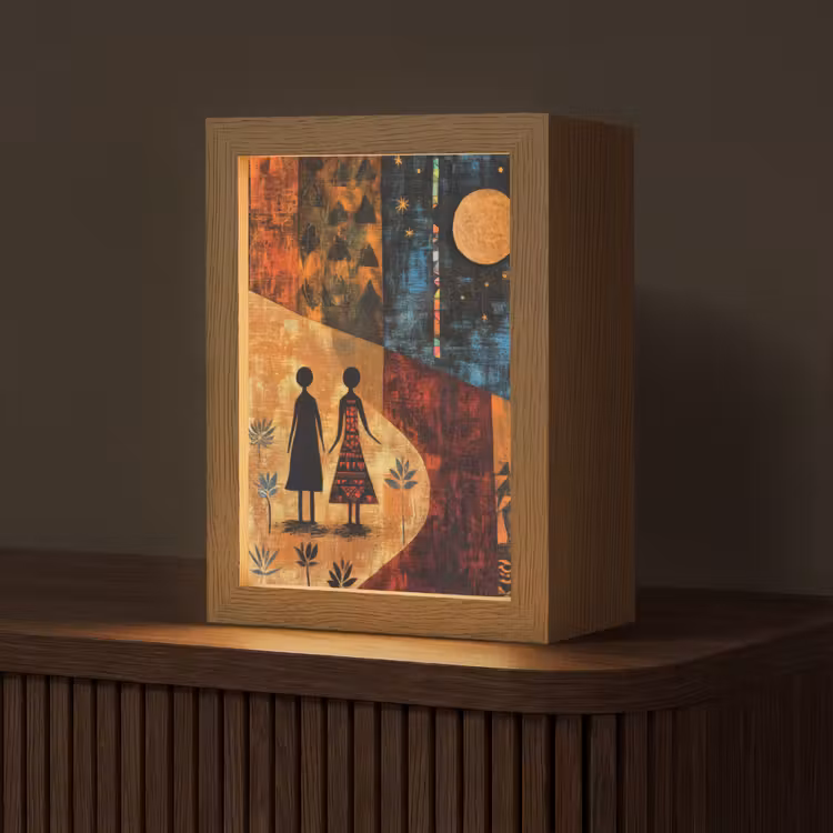 Silhouetten - Abstract - Zon - Maan Light Box met kabel (Tafellamp) klein -z3d_website