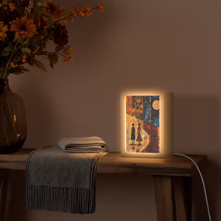 Silhouetten - Abstract - Zon - Maan Light Box met kabel (Tafellamp) klein -sfeer4
