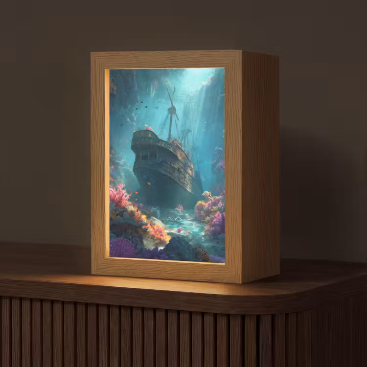 Schip - Hout - Koraalriffen - Zonlicht Light Box met kabel (Tafellamp) klein -z3d_website