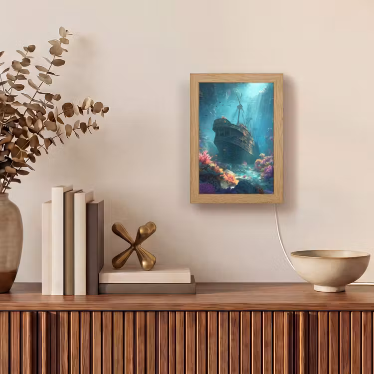 Schip - Hout - Koraalriffen - Zonlicht Light Box met kabel (Tafellamp) klein -sfeer2
