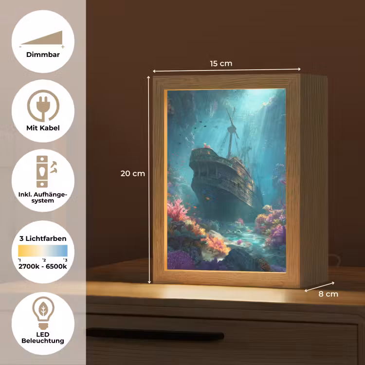 Schip - Hout - Koraalriffen - Zonlicht Light Box met kabel (Tafellamp) klein -USP_DE