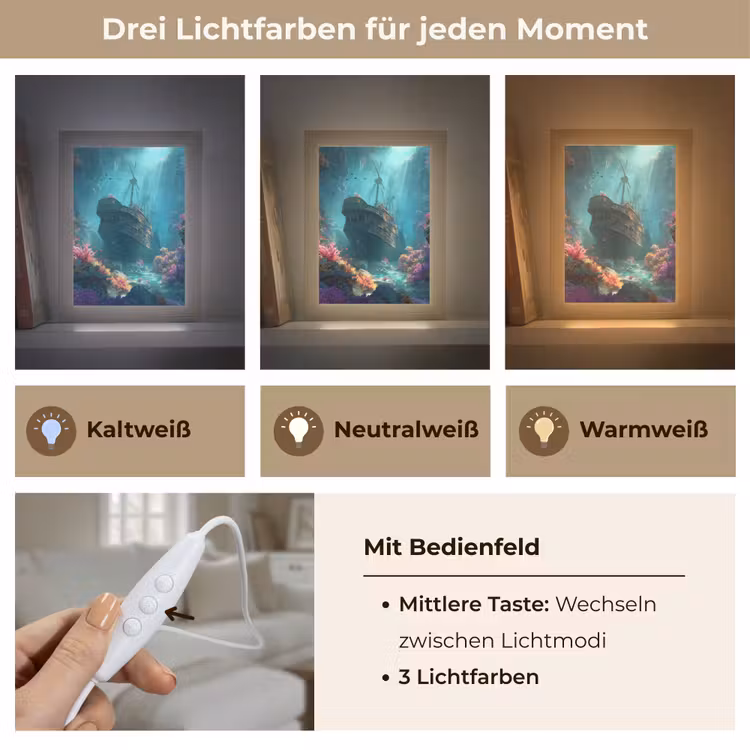 Schip - Hout - Koraalriffen - Zonlicht Light Box met kabel (Tafellamp) klein -USP_lichtkleurDE