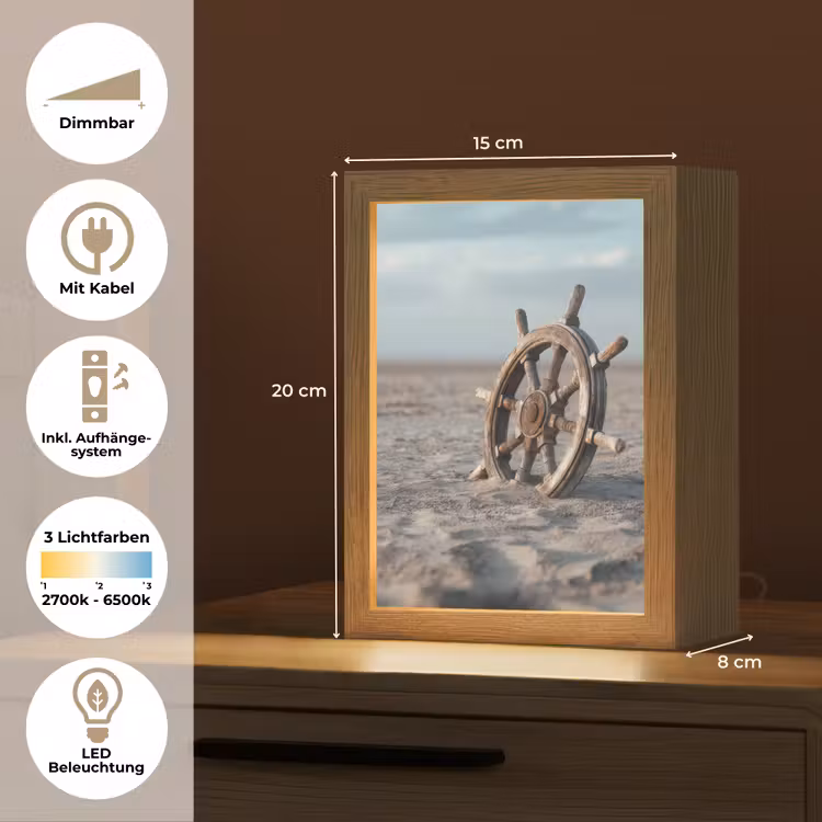 Scheepsstuur - Hout - Bruin - Zand Light Box met kabel (Tafellamp) klein -USP_DE