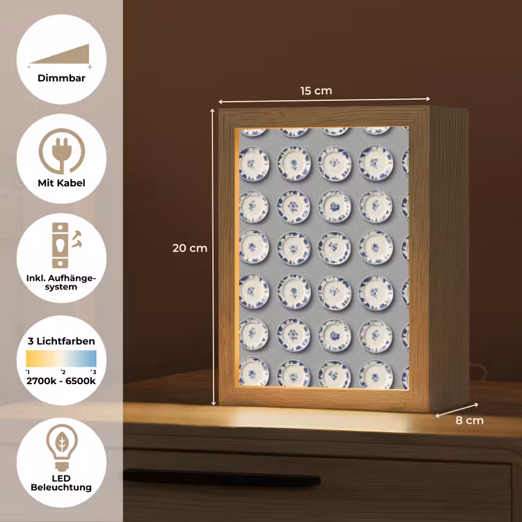 Borden - Bloemen - Blauw - Wit Light Box met kabel (Tafellamp) klein 925 -USP_DE