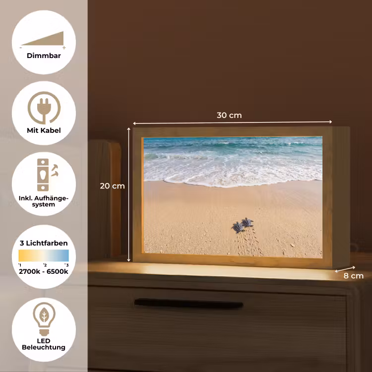 Schildpad - Jong - Strand - Oceaan - Blauw Light Box met kabel (Tafellamp) klein -USP_DE