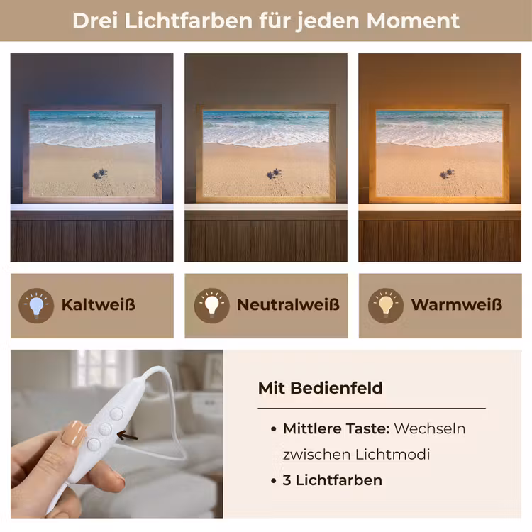Schildpad - Jong - Strand - Oceaan - Blauw Light Box met kabel (Tafellamp) klein -USP_lichtkleurDE