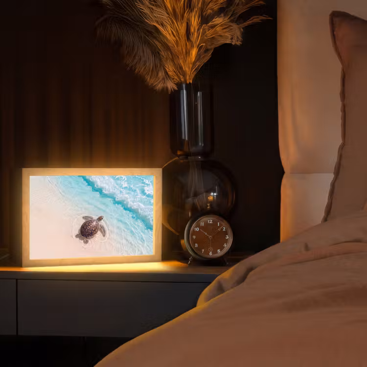 Schildpad - Helder water - Strand - Dieren - Natuur Light Box met kabel (Tafellamp) klein -sfeer1