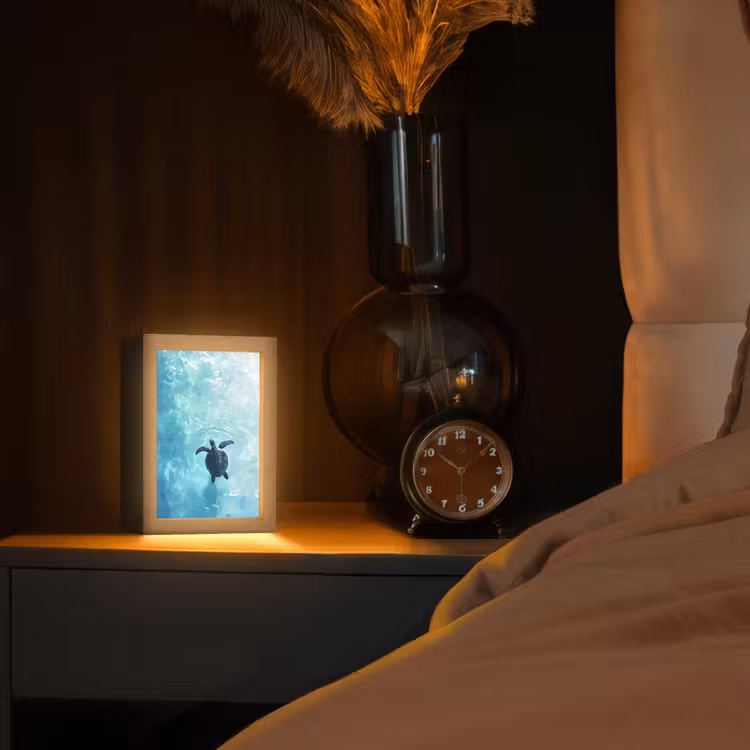 Schildpad - Zee - Blauw - Schittering Light Box met kabel (Tafellamp) klein -sfeer1