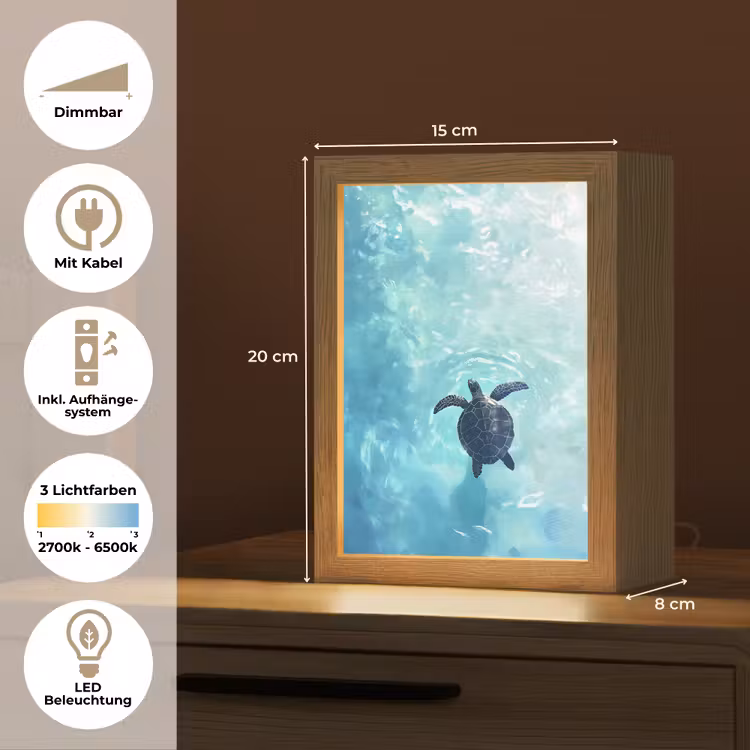 Schildpad - Zee - Blauw - Schittering Light Box met kabel (Tafellamp) klein -USP_DE
