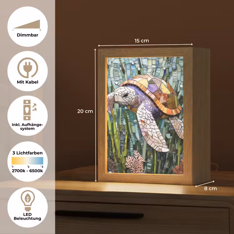 Schildpad - Zeewier - Mozaïek Light Box met kabel (Tafellamp) klein -USP_DE