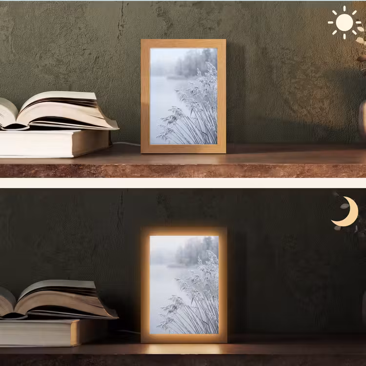 Riet - Bevroren - Winter - Natuur Light Box met kabel (Tafellamp) klein -sfeer3
