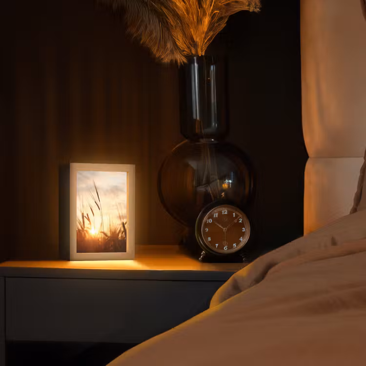 Riet - Gras - Zonsondergang - Natuur - Horizon Light Box met kabel (Tafellamp) klein -sfeer1