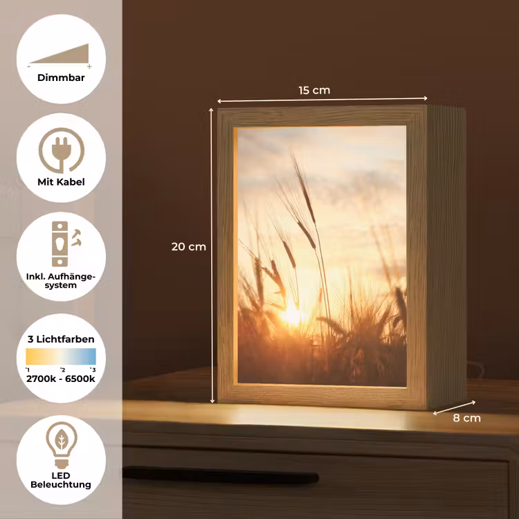 Riet - Gras - Zonsondergang - Natuur - Horizon Light Box met kabel (Tafellamp) klein -USP_DE