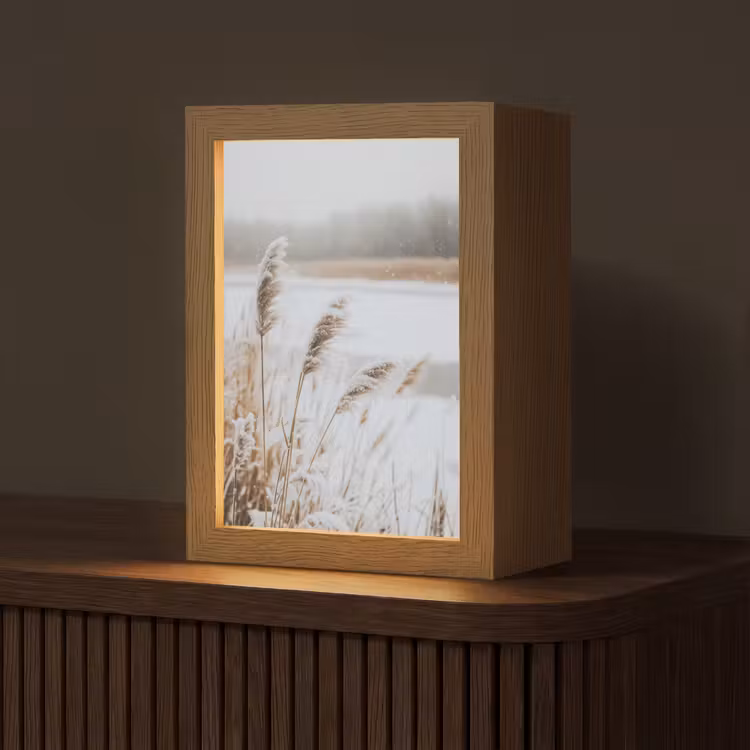 Riet - Meer - Winter - Natuur - Sneeuw - Beige Light Box met kabel (Tafellamp) klein -z3d_website