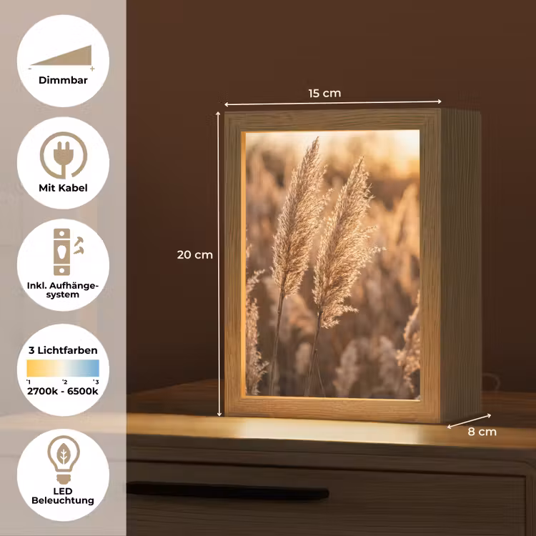 Rietpluimen - Gras - Zonsondergang - Goud - Serene Light Box met kabel (Tafellamp) klein -USP_DE